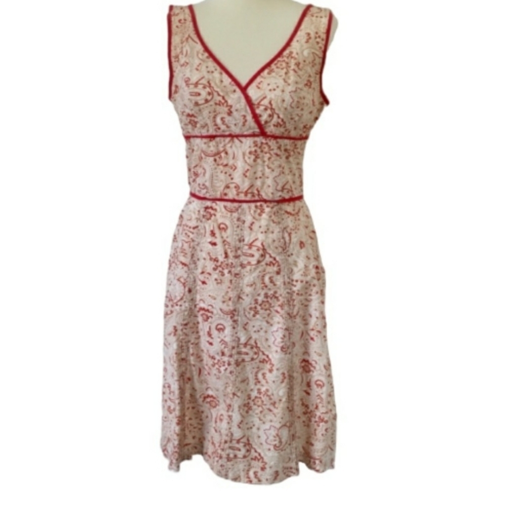 Speechless Red and Cream Paisley Print V Neck Bodice Fit Flare Dress Size 0